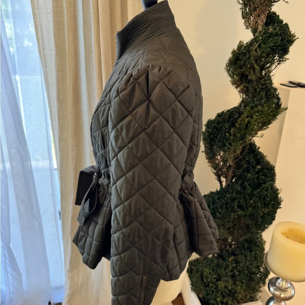 Marie Oliver Olive-colored Quilted Puffer Jacket with Peplum - Size 1 (Large/XL) - Picture 3 of 15